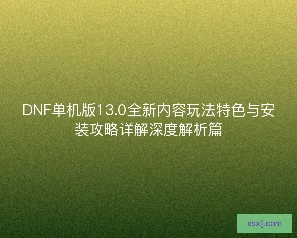 DNF单机版13.0全新内容玩法特色与安装攻略详解深度解析篇